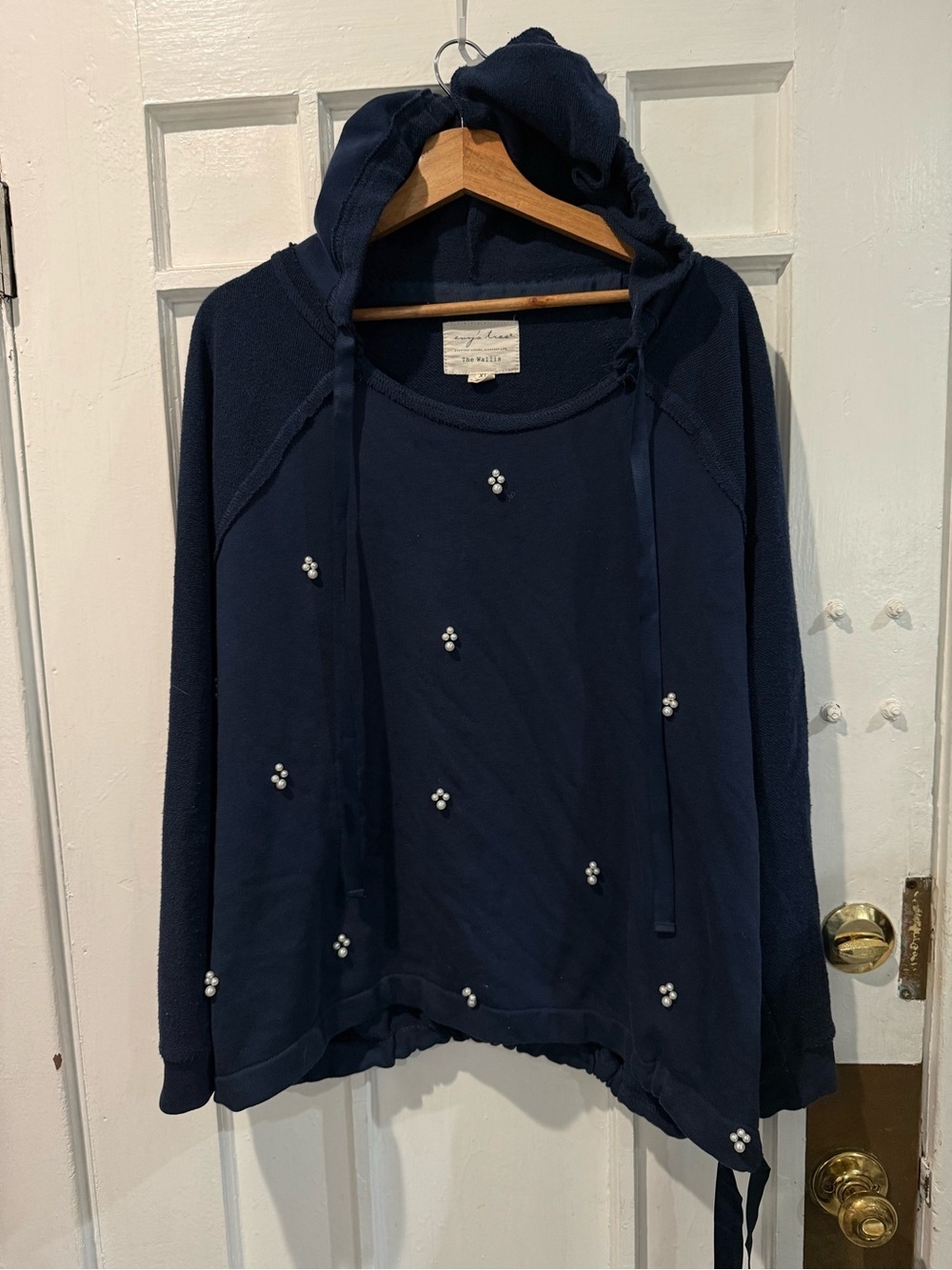 evy's tree Navy Blue Embellished Hoodie Sweater
